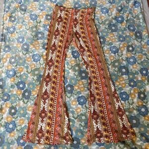 Bear Dance orange and white striped flare yoga pants leggings women's medium